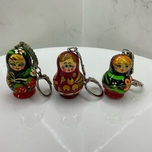Vintage Russian painted Matreshka keychain wooden dolls (lot of 3)